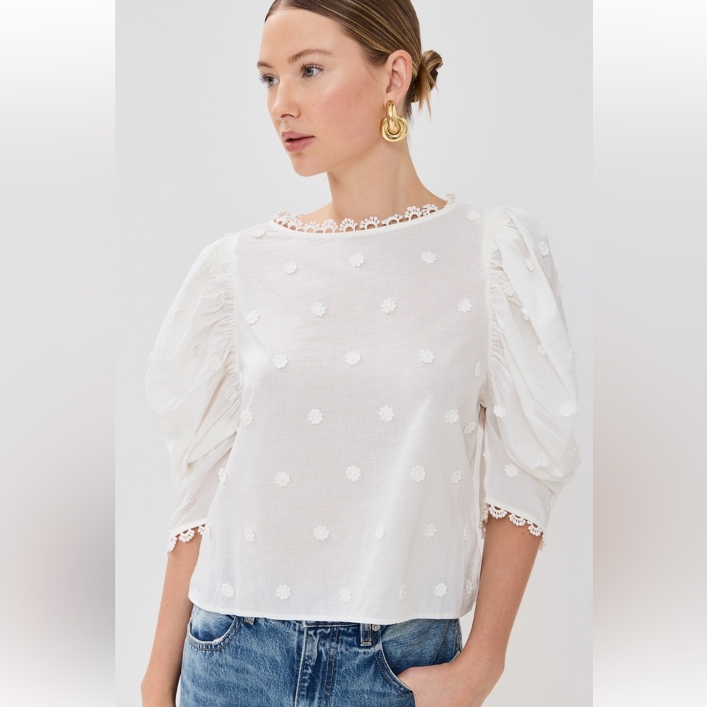 FARM Rio White Floral Embroidered Blouse Size M
